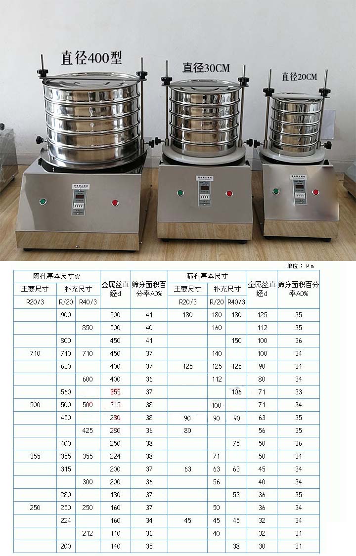 超声波试验筛直径与网孔尺寸